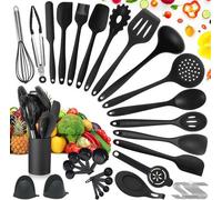 Ibenzoa®: Juego de cocina de 49 piezas – utensilios de silicona aptos para alimentos, color ; incluye espátula, cuchara, batidor, taza medidora, cucharas medidoras, guantes y 20 ganchos tipo "S"