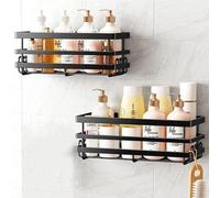Ibenzoa® Juego de estantes de ducha de doble cara, sin necesidad de taladrar – 2 unidades, color , metal inoxidable, con orificios de desagüe y montaje adhesivo, incluye ganchos para baño, cocina y au
