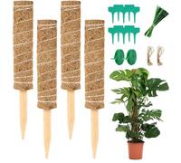 Ibenzoa® Juego de palos de fibra de coco para plantas, 4 unidades de 30 cm – incluye 5 etiquetas para plantas, un rollo de cinta de velcro y 94 cuerdas. Apilables hasta 80 cm, con base puntiaguda