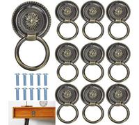 Ibenzoa® – Juego de pomos para muebles: 10 pomos vintage de bronce, diámetro 3,5 cm, altura 2,5 cm, aro cromado de 1,5 cm de diámetro – ideales para cajones, armarios y cómodas