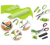 Ibenzoa® Juego de tijeras de cocina multifuncionales de acero inoxidable, de 2 piezas, con 5 cuchillas, mangos de silicona, color /verde, incluye peine de limpieza, protector y 2 protectores para los 