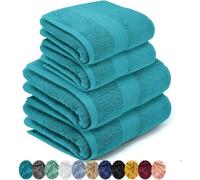 Ibenzoa® - Juego de toallas de 4 piezas: 2 toallas de baño de 70x130 cm y 2 toallas de 50x90 cm, 100% algodón hilado en anillo, 550 g/m², suaves y absorbentes, sin químicos, con borde cosido doble