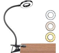Ibenzoa® Lámpara LED con pinza, regulable en intensidad, cuello de cisne flexible, protección para los ojos, 3 modos de luz, función de memoria, cable USB de 1,5 m, aleación de aluminio