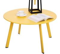 Ibenzoa® Mesa auxiliar de metal redonda, diámetro 70 cm, altura 40 cm, color amarillo, resistente a la intemperie, ideal para jardín y salón, base en forma de cruz, patas ajustables, capacidad de carg