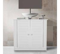 Ibenzoa®: Mueble bajo lavabo blanco, independiente – 2 puertas de madera, PVC resistente al agua, abertura para el sifón de 21 x 19 cm, dimensiones 30 x 64 cm