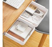 Ibenzoa® Organizador de cajones debajo del escritorio – Almacenamiento discreto debajo del escritorio, autoadhesivo, blanco, 2 unidades, ABS, 23,5 x 19,8 x 7,1 cm, capacidad de carga de 2 kg