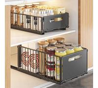 Ibenzoa® Organizador de cajones extensible para cocina y armario, con altura ajustable de 10 a 19 cm, fabricado en acero al carbono de alta calidad, color