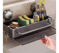 Ibenzoa®: Organizador de cocina que ahorra espacio, con ventosas. Soporte de pared de ABS para esponjas y toallas, de 30x12x7,5 cm, color gris, con bandeja de goteo y 2 ganchos