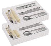 Ibenzoa® Organizador de cubiertos trenzado de cuerda de papel con marco de hierro, blanco, 35 x 25 x 5,5 cm, 2 unidades – Caja para cubiertos para cajones y almacenamiento en la cocina
