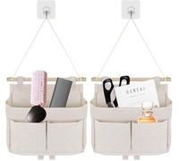 Ibenzoa® Organizador de pared plegable y colgante – 3 compartimentos, color beige, con 2 juegos de accesorios para colgar (barras y cuerdas) y ganchos autoadhesivos resistentes, fabricado en poliéster