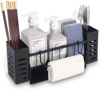 Ibenzoa®: Organizador multifuncional para cocina y baño, fabricado en metal con acabado mate, dimensiones 23,5 x 9 x 10 cm, 2 compartimentos, soporte para toallas desmontable, base inclinada a 45 grad
