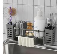 Ibenzoa®: Organizador para cocina y baño que ahorra espacio, con cajón de desagüe automático, soporte para toallas ajustable, fabricado en plástico, dimensiones: 35 x 25 x 25 cm, color gris