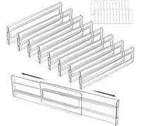 Ibenzoa® Organizador transparente ajustable para cajones (juego de 8 piezas) – Plástico, 27,5–52 cm, incluye 24 tiras adhesivas de doble cara, montaje sin necesidad de taladrar