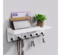 Ibenzoa®: Panel de madera para llaves con 6 ganchos, color blanco, 32 x 9 x 9 cm. Soporte de pared para llaves y solución de almacenamiento multifuncional para pasillos y oficinas