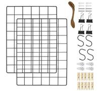 Ibenzoa® Panel de pared de 2x30x40 cm, color – Organizador de pared metálico con 10 clips de madera, 4 abrazaderas (25 mm), 4 ganchos en forma de S, 4 clavos, 4 tornillos y 10 metros de cuerda de cáña