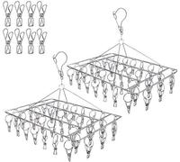 Ibenzoa®: Perchas de acero inoxidable para calcetines, ideales para secar. Incluyen 36 pinzas, son giratorias 360°, tienen ganchos resistentes al viento, son plegables y ahorran espacio, perfectas par