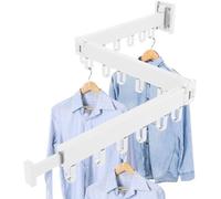 Ibenzoa®: Perchero de pared, plegable triple, para interior y exterior. Barra para colgar ropa ajustable, con una extensión de 3 x 30 cm + 24 cm, giratorio 180°, capacidad de 50 kg / 18 perchas