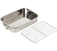 Ibenzoa® Sartén cuadrada de acero inoxidable con rejilla para asar – 30 x 25 x 6,1 cm, apta para horno, fácil de limpiar, asas que ahorran espacio, color plateado