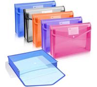 Ibenzoa® - Set de 5 carpetas tipo A4 para organización - Carpetas para documentos de polipropileno, semitransparentes, con cierre de botón a presión, resistentes al agua, de 33x25x8 cm, en colores lil