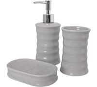 Ibenzoa®: Set de baño de 3 piezas en cerámica ligera, color gris – Dispensador de jabón de 260 ml (18,5 x 7,5 x 7,5 cm), vaso para cepillos de dientes (11,5 x 7,5 x 7,5 cm), jabonera (13 x 8 x 3 cm)