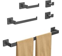 Ibenzoa®: Set de baño de 5 piezas fabricado en acero inoxidable SUS304 – incluye: toallero de 60 cm, barra para toallas de 27 cm, dispensador rectangular para papel higiénico, 2 ganchos para toallas,