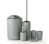 Ibenzoa®: Set de baño de 6 piezas fabricado en plástico de alta calidad. Incluye: dispensador de gel desinfectante para manos, soporte para cepillos de dientes y vaso, jabonera, escobilla de inodoro c