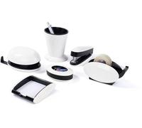 Ibenzoa®: Set de escritorio de 6 piezas, blanco – Organizador de oficina de alto brillo para mantener el orden, incluye portalápices, dispensador de grapas, perforadora y grapadora