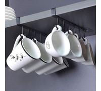 Ibenzoa® - Soporte para tazas y estante colgante para debajo del estante: 6 ganchos, metal con revestimiento resistente a la corrosión, capacidad de carga de 3 kg, placas de 1 a 2,2 cm, juego de 2 uni