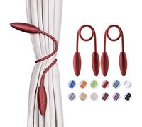 Ibenzoa® – Soportes para cortinas, decorativos y flexibles, con tiras de metal de memoria de forma, hilo de poliéster y cristales, juego de 2 unidades, color rojo, para el hogar y la oficina