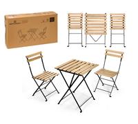Ibergarden Set de 3 piezas con mesa y 2 sillas de madera clara y patas de metal