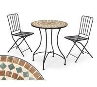 Ibergarden Set de Mesa Mosaico Marrón y 2 Sillas de Forja Negra