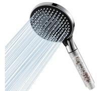 Ibergrif Alcachofa de Ducha Alta Presión, con Filtro 3 Tipos de Chorros, Cabezal de Ahorro de Agua y Aumento de Presión con Filtración de 3 Capas y Piedras -M20226 Negro
