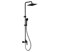Ibergrif M17007B Sistema Columna Cuadrado de Ducha con Rociador, Alcachofa, Manguera, Barra Ajustable y Soporte, Negro