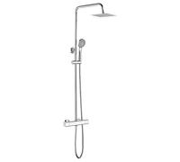 Ibergrif, Columna-Sistema de Ducha, de Ducha Cuadrado con Ducha de Mano, Manguera de Ducha, Barra, Ajustable y Soporte, Cromo