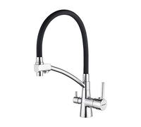 Ibergrif, Grifería para Fregadero de Cocina Osmosis con Caño Flexible y Doble Mango, Pulverizador 3 en 1 para Purificador de Filtro de Aguay Fregadero de, Negro/Plata