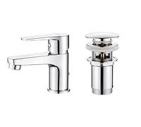 Ibergrif Grifo Baño M11057, Mezclador Monomando, Agua Fría y Caliente, Latón, Cromado & GRIFEMA G104 Click-Clack - Desagüe, Válvula para Lavabo, Crome, Plata