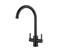 Ibergrif Grifo Cocina Negro, Doble Funciones Grifos de Cocina | 360° giratorio grifo de cocina con fregadero, evitando salpicaduras, instalación rápida, caño curvo, mate, M22140B