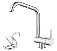 Ibergrif Grifo de Cocina Abatible 180° Giratorio 360°, Altura Plegada 7 cm, Monomando para Fregadero 1 y 2 Senos, Cartucho Cerámico 500.000 Ciclos, Sin Plomo, Cromo - M22106