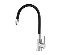 Ibergrif Grifo de Cocina Monomando, Caño Flexible Alto 360°, Mezclador de Fregadero (Agua Fría y Caliente), Acero Inoxidable Negro Cepillado, Ahorro de Agua, Conexión 3/8", M22119-2