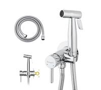 Ibergrif M22004 Grifo Empotrado para WC y Bidé - Mezclador Monomando con Ducha de Mano, Soporte de Pared y Manguera de Acero Inoxidable 1.2m, Plata