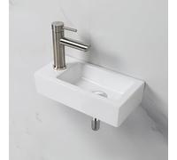 Ibergrif Lavabo rectangular izquierdo 376 x 188 x 93 mm blanco | Cerámica, con 1 orificio para grifo y montaje en pared.