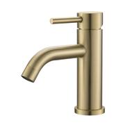 Ibergrif M11003Y Grifo Lavabo Oro Cepillado, Grifo Baño, 68 mm | Acero inoxidable SUS304, cartucho cerámico y aireador; conexión G3/8 con accesorios para instalación monoorificio