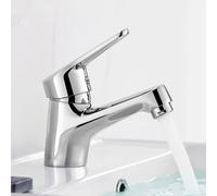 Ibergrif M11050 mezclador de lavabo, caño bajo, grifo de baño, completo con herramientas y accesorios de instalación, mano para lavabo, cuerpo de latón, acabado cromado, plata