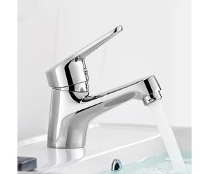Ibergrif M11050 mezclador de lavabo, caño bajo, grifo de baño, completo con herramientas y accesorios de instalación, mano para lavabo, cuerpo de latón, acabado cromado, plata