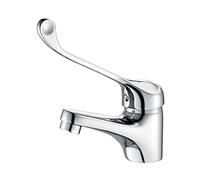 Ibergrif M11053 Grifo Lavabo Maneta Larga, Grifo Baño, 45 mm | Cuerpo de latón y válvula cerámica; conexión G3/8 con dos latiguillos de 50 cm para instalación monoorificio