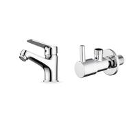 Ibergrif M11059 Grifo de Baño, Mezclador Monomando para Lavabo, Latón, Cromo & M22025-3/8 Llave de Escuadra, Válvula de Ángulo Acero Inoxidable, 1/2" X 3/8", Cromo