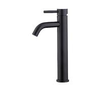 Ibergrif Grifo Lavabo Negro Alto Monomando para Baño, Latón Cromado Antihuellas, Agua Fría y Caliente, Cartucho Cerámico Silencioso, Instalación Fácil, Altura de Salida 205 mm, M11203B