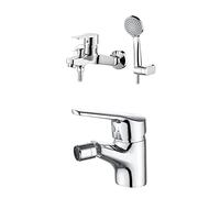 Ibergrif M13057-Star, Conjunto de Grifo para Bañera, Mezclador de Baño-Ducha Monomando para Instalación en Pared, Cromo & Roma - Bidé de Lavabo de Baño Clásico, Mezclador Monomando para Lavabo, Cromo