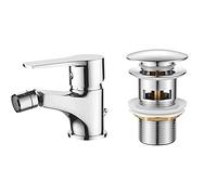 Ibergrif M15057 Star, Bidé Baño Clásico, Mezclador Monomando para Lavabo, Cromo & M20502 Click-Clack Desagüe Lavabo Universal con Rebosadero, Válvula Tapon para Bidés, Plata, M