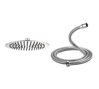 Ibergrif M20293, Rociador Para Ducha Redondo, Alcachofa De Ducha De Acero Inoxidable + Grifema G851-18 Manguera Ducha, 1.8 M, Flexo De Acero, Plata [Exclusivo En Amazon]